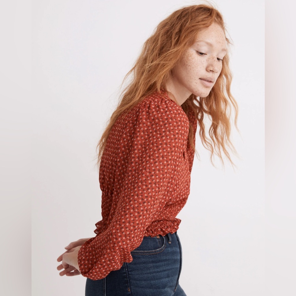 MSRP $80 Madewell Julianne Smocked-Waist Top - Picture 4 of 5